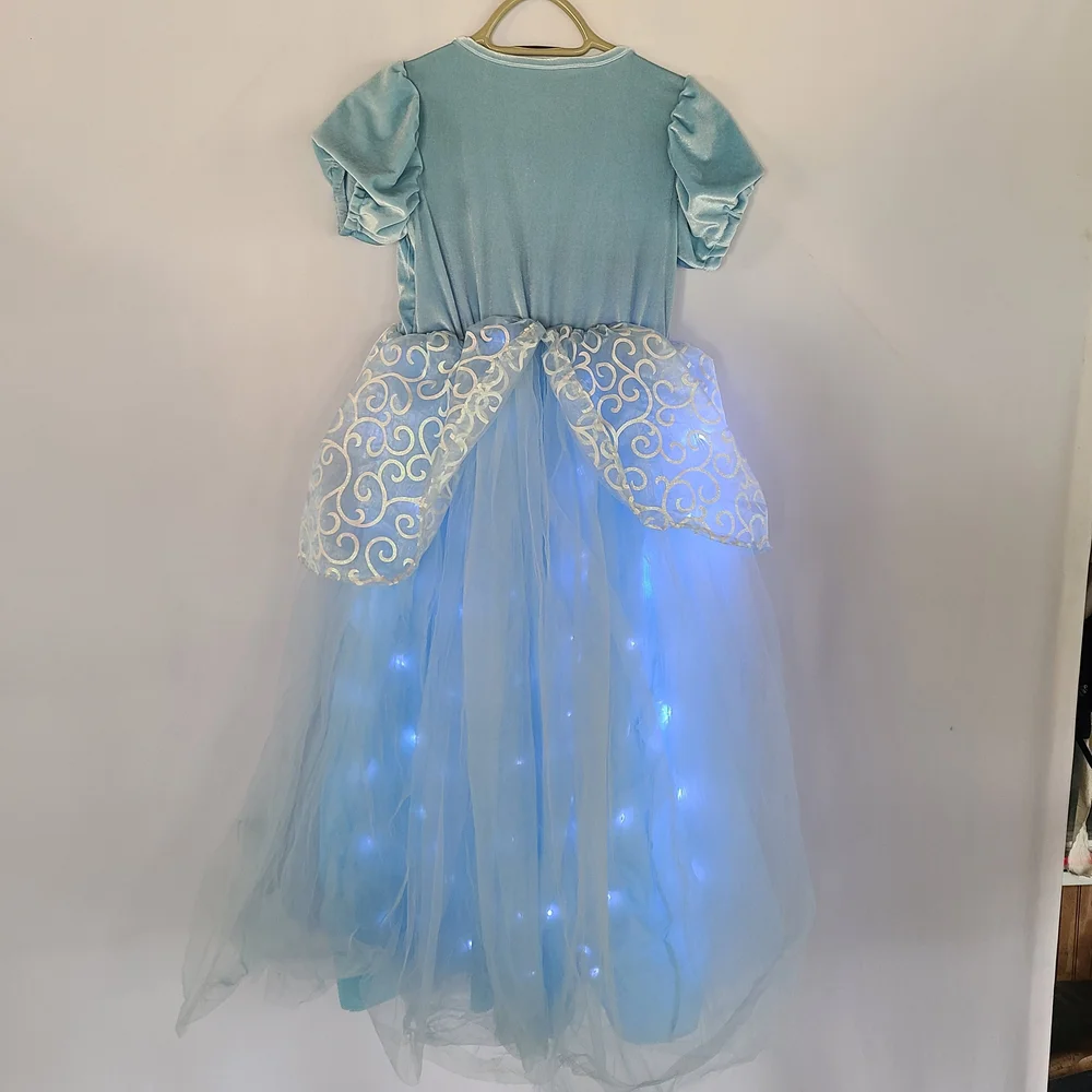 Light Up Blue Princess Costume Dress Girls Size 150 Cinderella Style LED Tulle